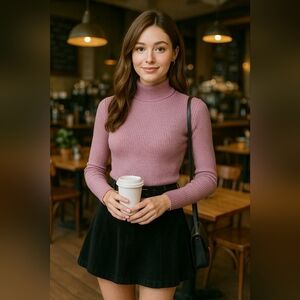 Women Mock Neck Ribbed Knit Crop Sweater Purple